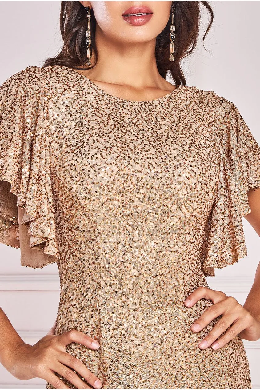 Sequin Flutter Sleeve Maxi - Gold by Goddiva sold by Goddiva product image thumbnail 3