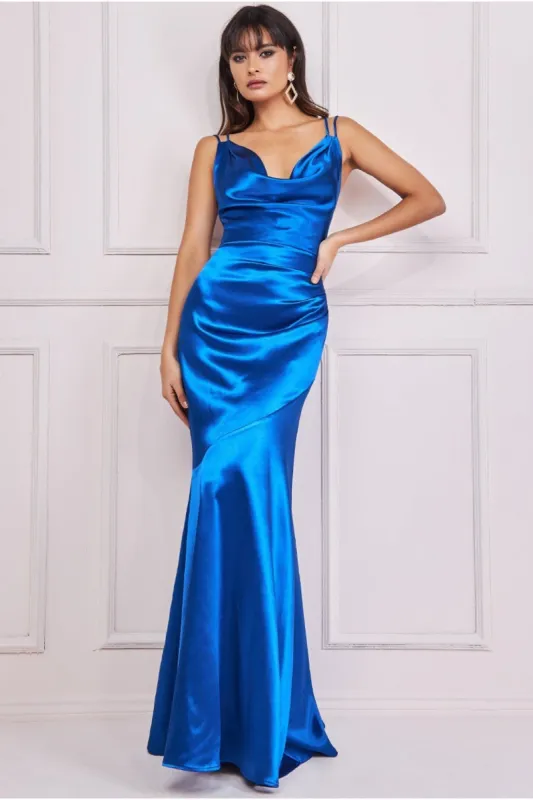 Cowl Neck With Strappy Back Satin Maxi - Royal Blue by Goddiva sold by Goddiva