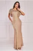 Sequin Flutter Sleeve Maxi - Gold by Goddiva sold by Goddiva