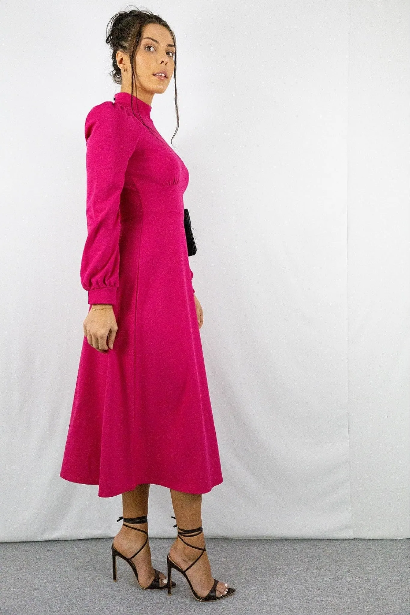Signage Pink Turtle Neck Keyhole Long Sleeve Skater Midi sold by Goddiva product image thumbnail 5