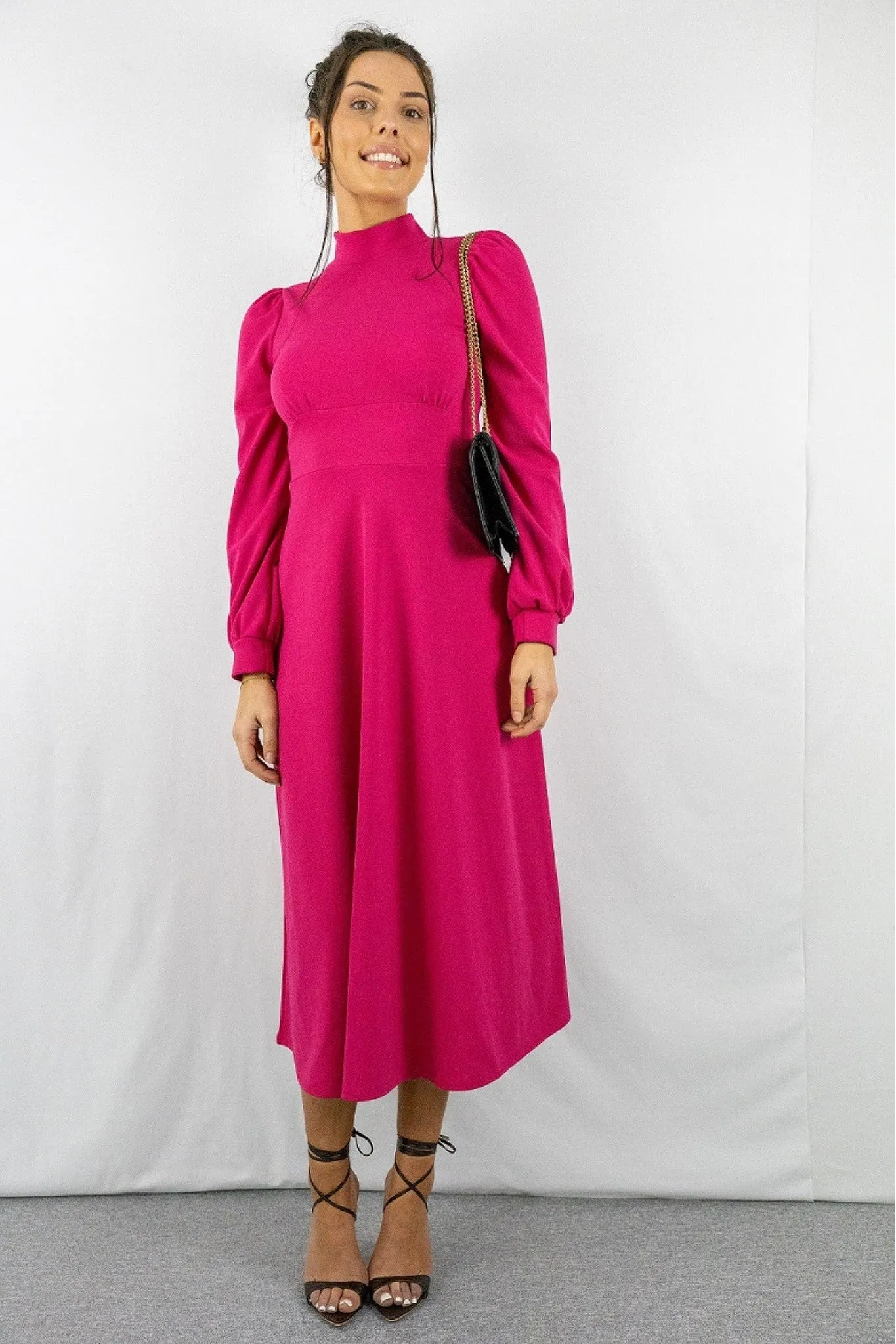Signage Pink Turtle Neck Keyhole Long Sleeve Skater Midi sold by Goddiva product image thumbnail 2