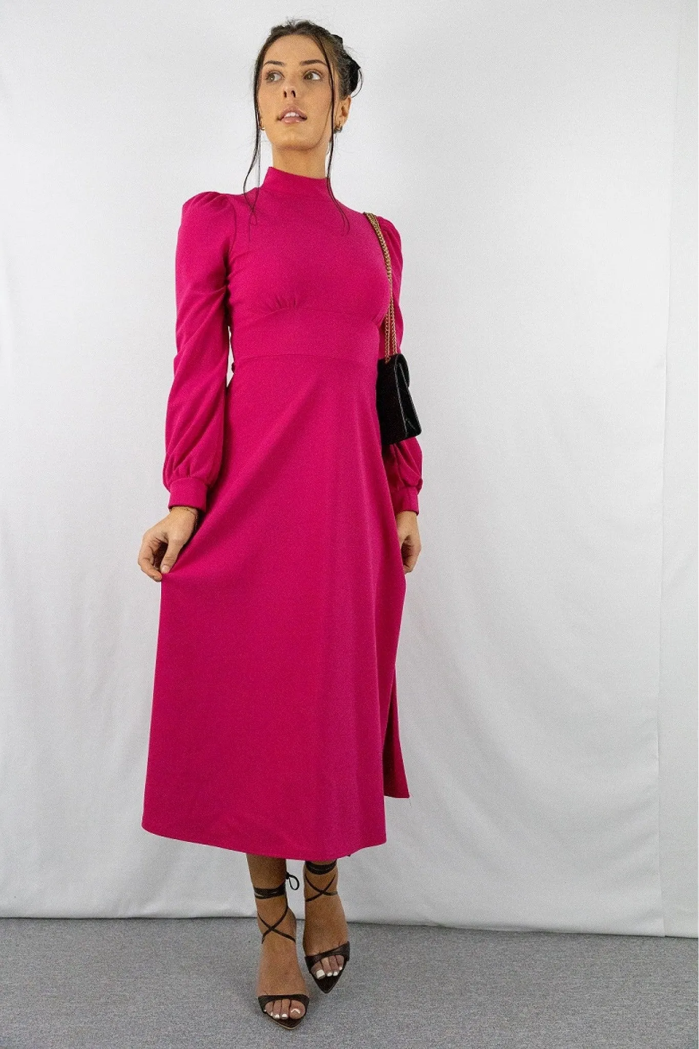 Signage Pink Turtle Neck Keyhole Long Sleeve Skater Midi sold by Goddiva product image thumbnail 3