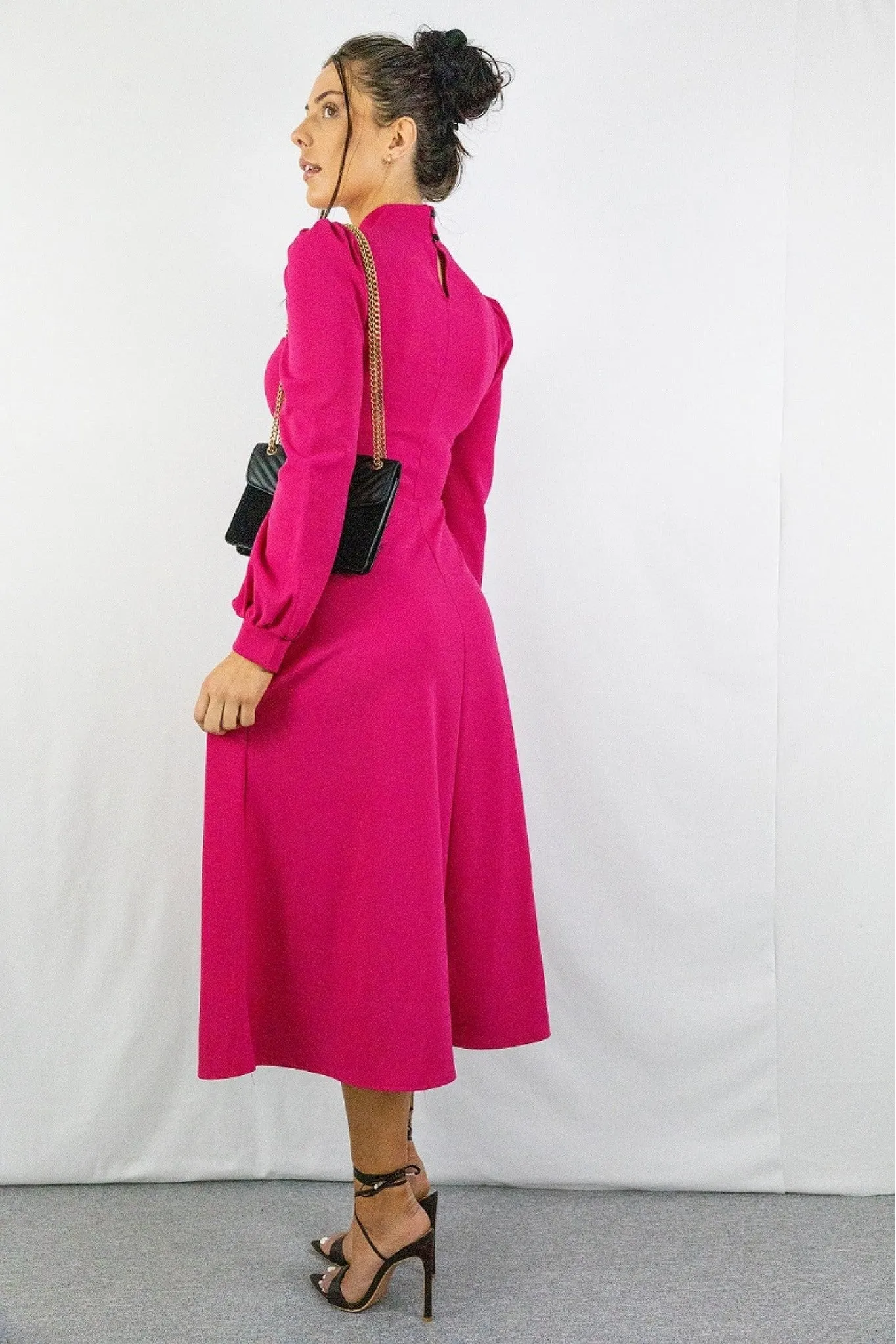 Signage Pink Turtle Neck Keyhole Long Sleeve Skater Midi sold by Goddiva product image thumbnail 4