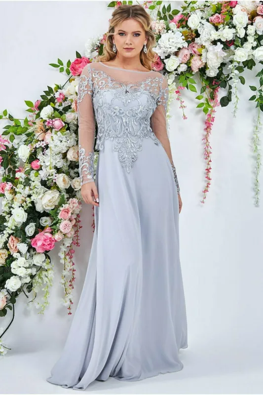 Mesh & Lace Embroidered Bodice Maxi - Grey by Goddiva sold by Goddiva