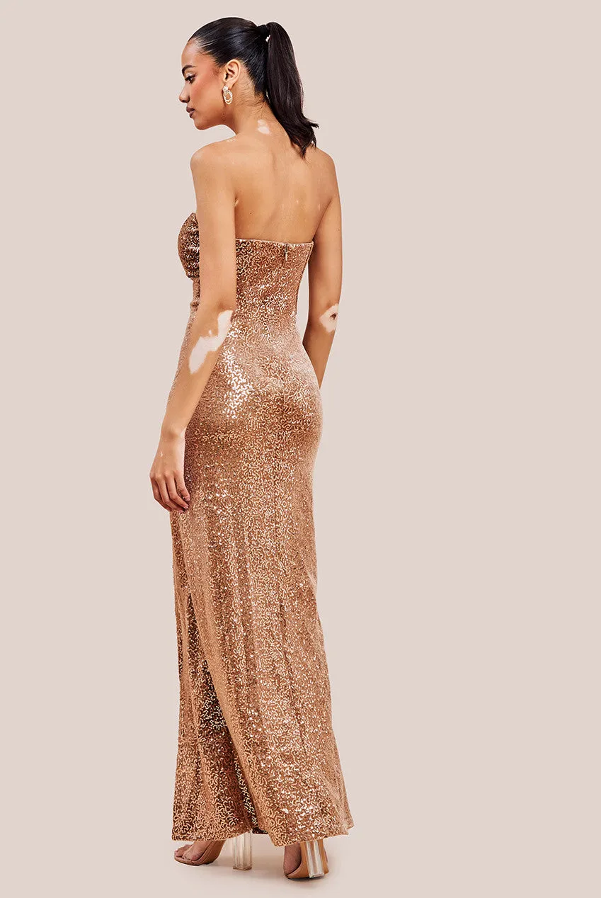 Sequin Velvet Bandeau Maxi Dress - Champagne by Goddiva sold by Goddiva product image thumbnail 2