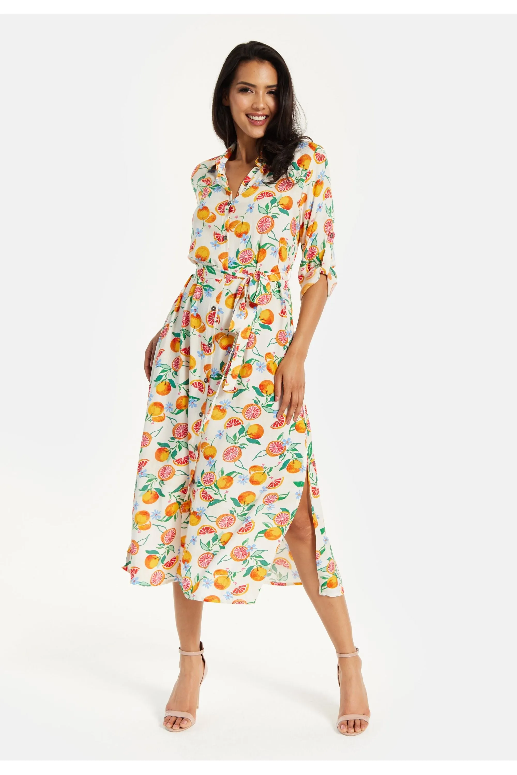 Liquorish Fruit Print Button Through Shirt Dress sold by Goddiva product image thumbnail 4