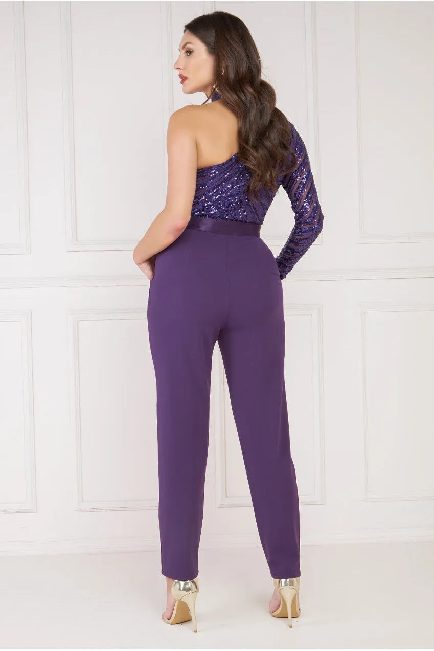 One Shoulder Sequin Jumpsuit - Purple by Goddiva sold by Goddiva product image thumbnail 2