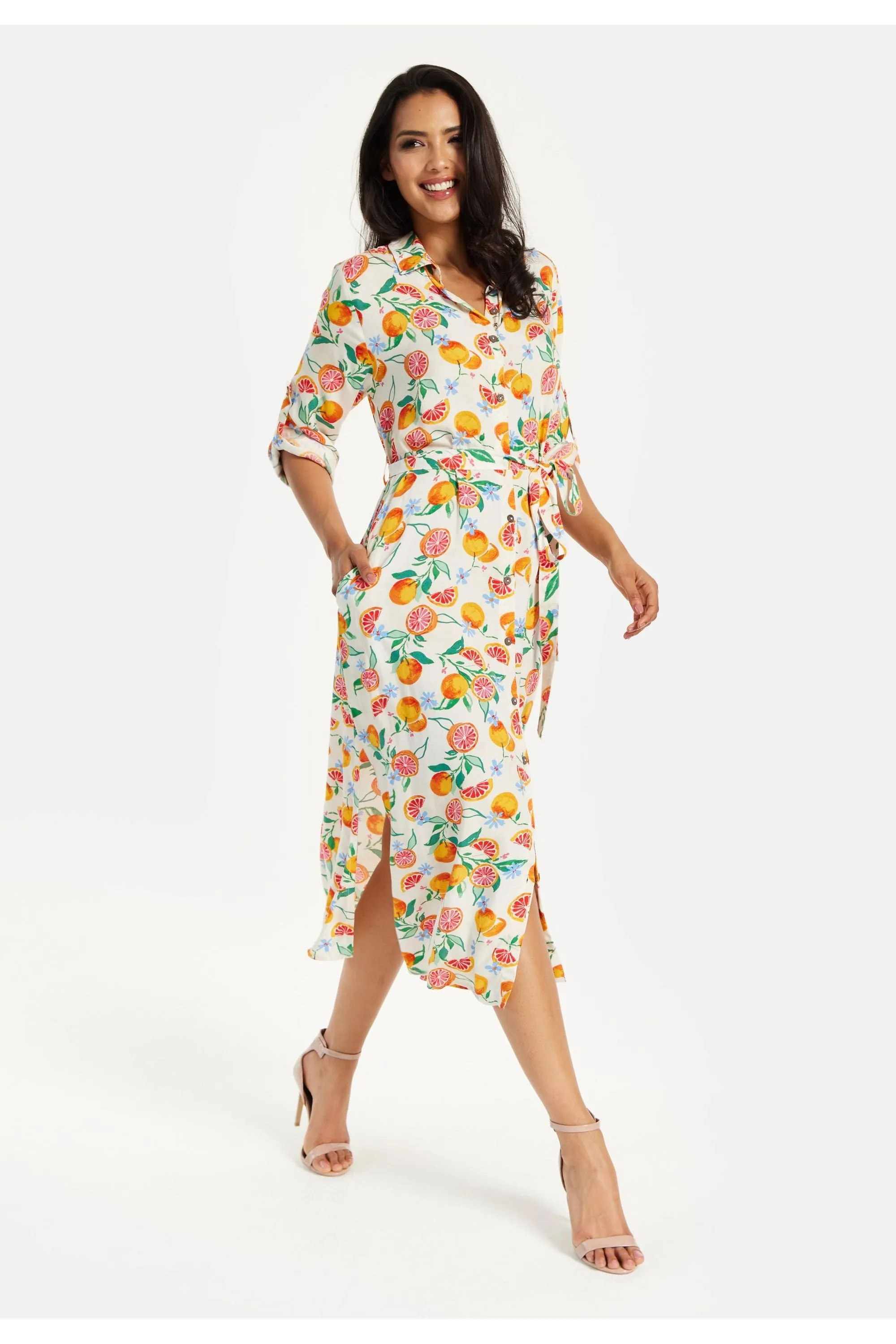 Liquorish Fruit Print Button Through Shirt Dress sold by Goddiva product image thumbnail 5