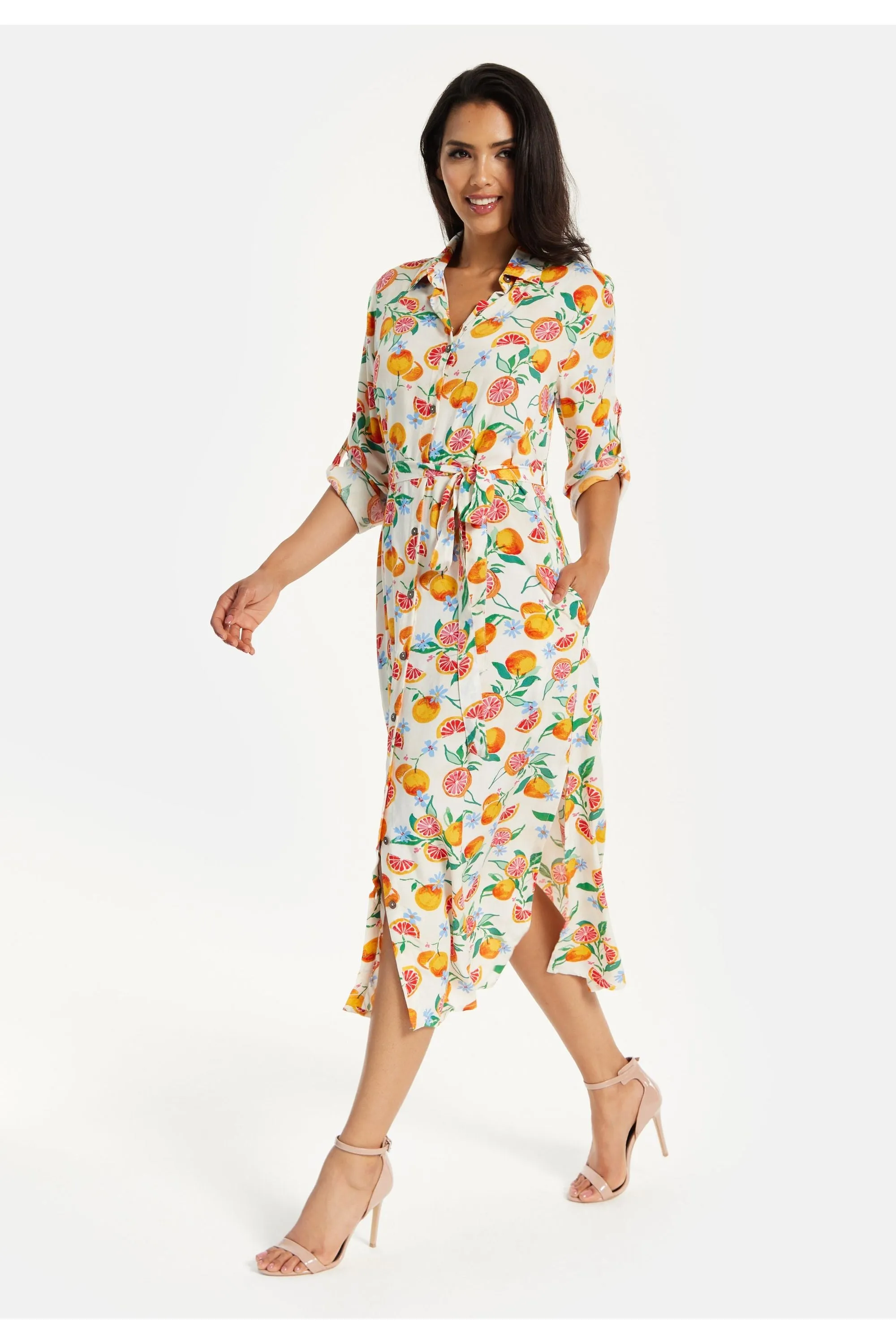 Liquorish Fruit Print Button Through Shirt Dress sold by Goddiva product image thumbnail 2
