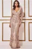 Goddiva Long Sleeve Sequin V Wrap Maxi Dress - Champagne sold by Goddiva