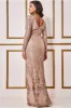 Goddiva Long Sleeve Sequin V Wrap Maxi Dress - Champagne sold by Goddiva
