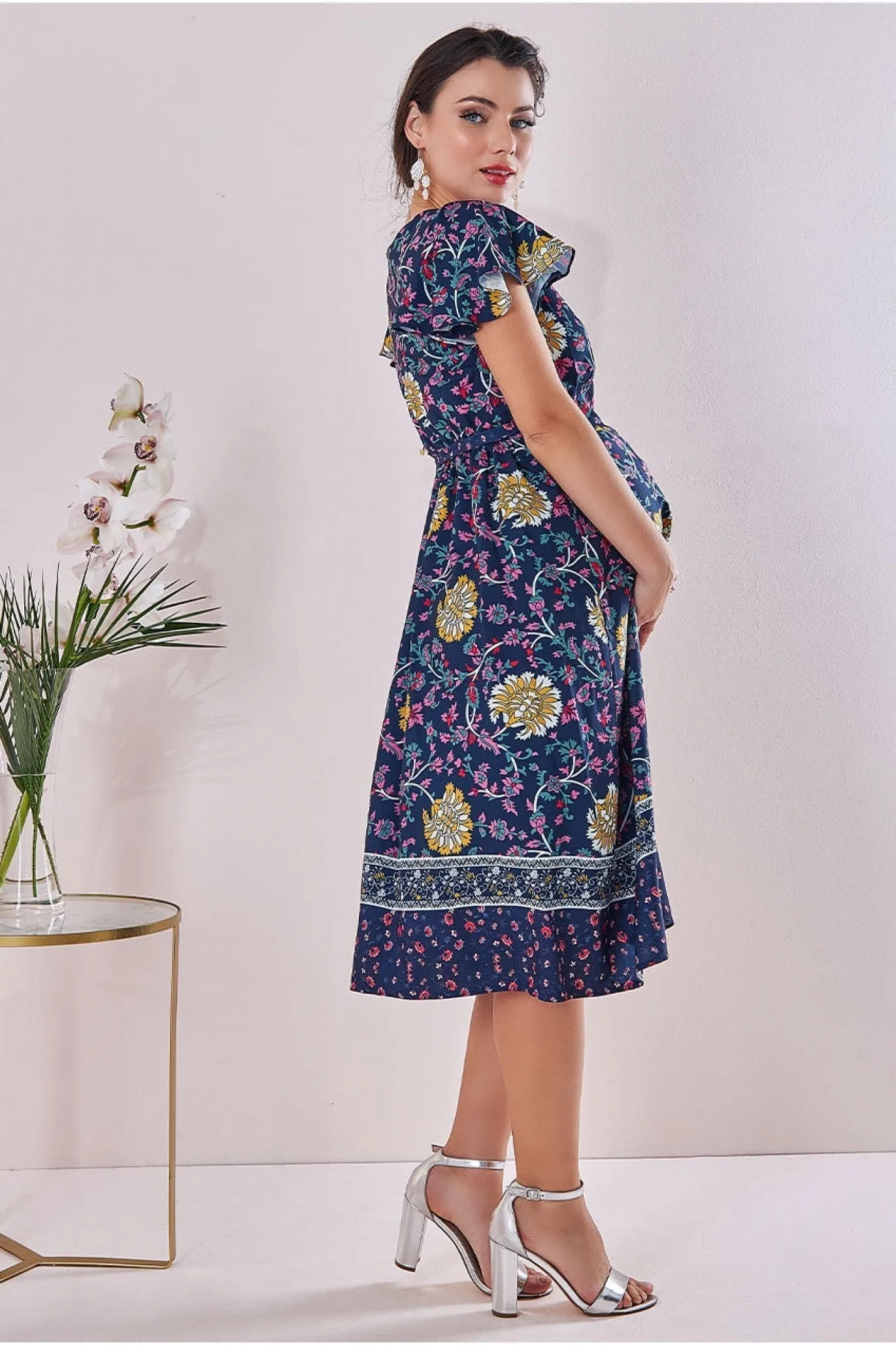 Maternity Floral Print Midi Navy Print by Goddiva sold by Goddiva product image thumbnail 2