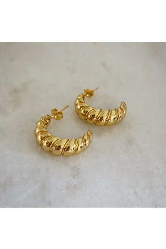 Wisteria London Gold Croissant Hoop Earrings sold by Goddiva