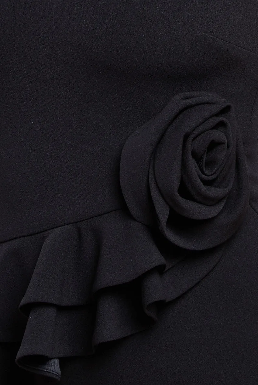 Scuba Crepe Rose Frill Midi Dress - Black by Goddiva sold by Goddiva product image thumbnail 4