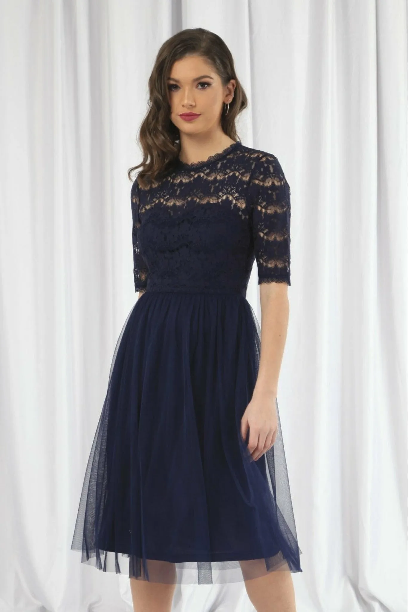 Double Second Navy Lace Dress With Tulle Skirt sold by Goddiva product image thumbnail 4