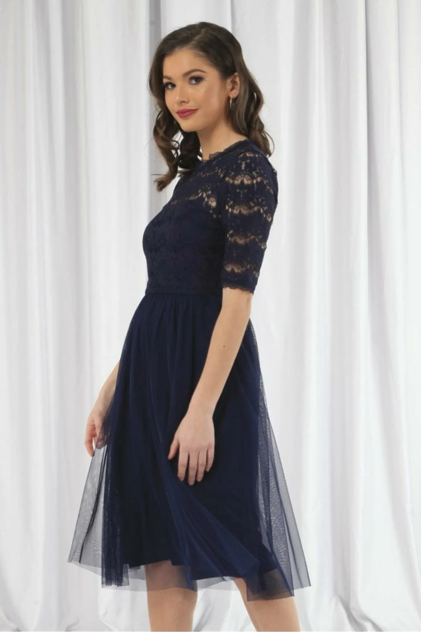 Double Second Navy Lace Dress With Tulle Skirt sold by Goddiva product image thumbnail 2