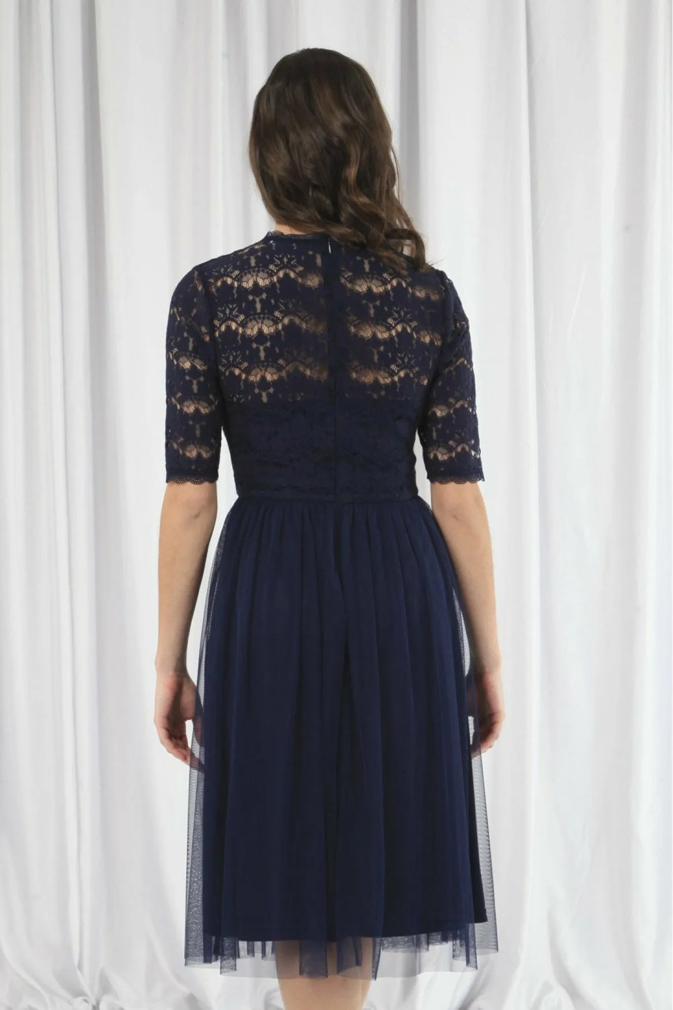 Double Second Navy Lace Dress With Tulle Skirt sold by Goddiva product image thumbnail 5