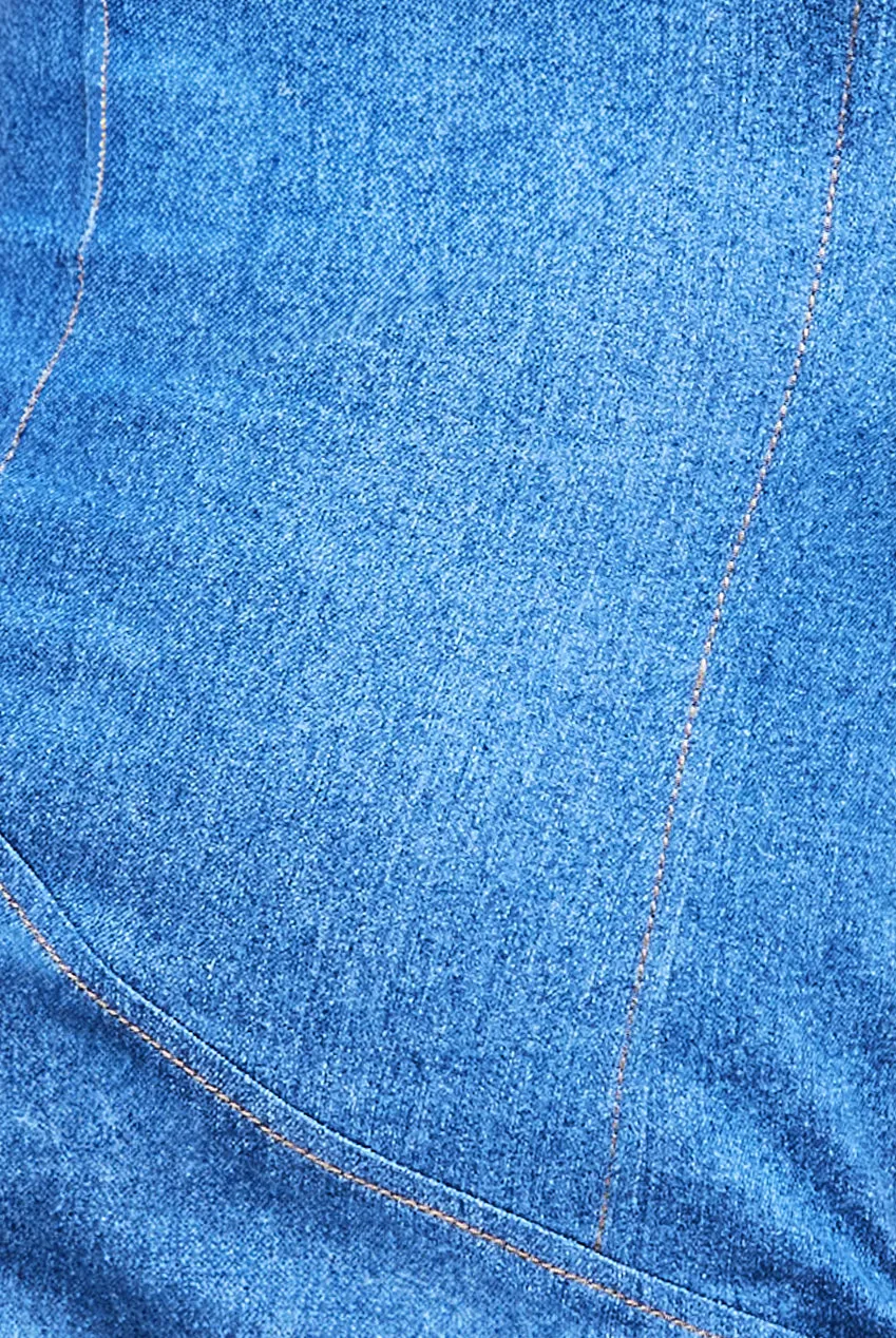 Goddiva Denim Asymmetric Frill Maxi Dress - Blue Denim sold by Goddiva product image thumbnail 5