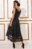 Goddiva Scalloped Neck Lace Midi Dress - Black sold by Goddiva