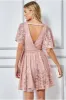 Lace Kimono Wrap Skater Mini Dress - Blush by Goddiva sold by Goddiva