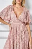 Lace Kimono Wrap Skater Mini Dress - Blush by Goddiva sold by Goddiva