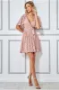 Lace Kimono Wrap Skater Mini Dress - Blush by Goddiva sold by Goddiva