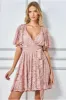 Lace Kimono Wrap Skater Mini Dress - Blush by Goddiva sold by Goddiva