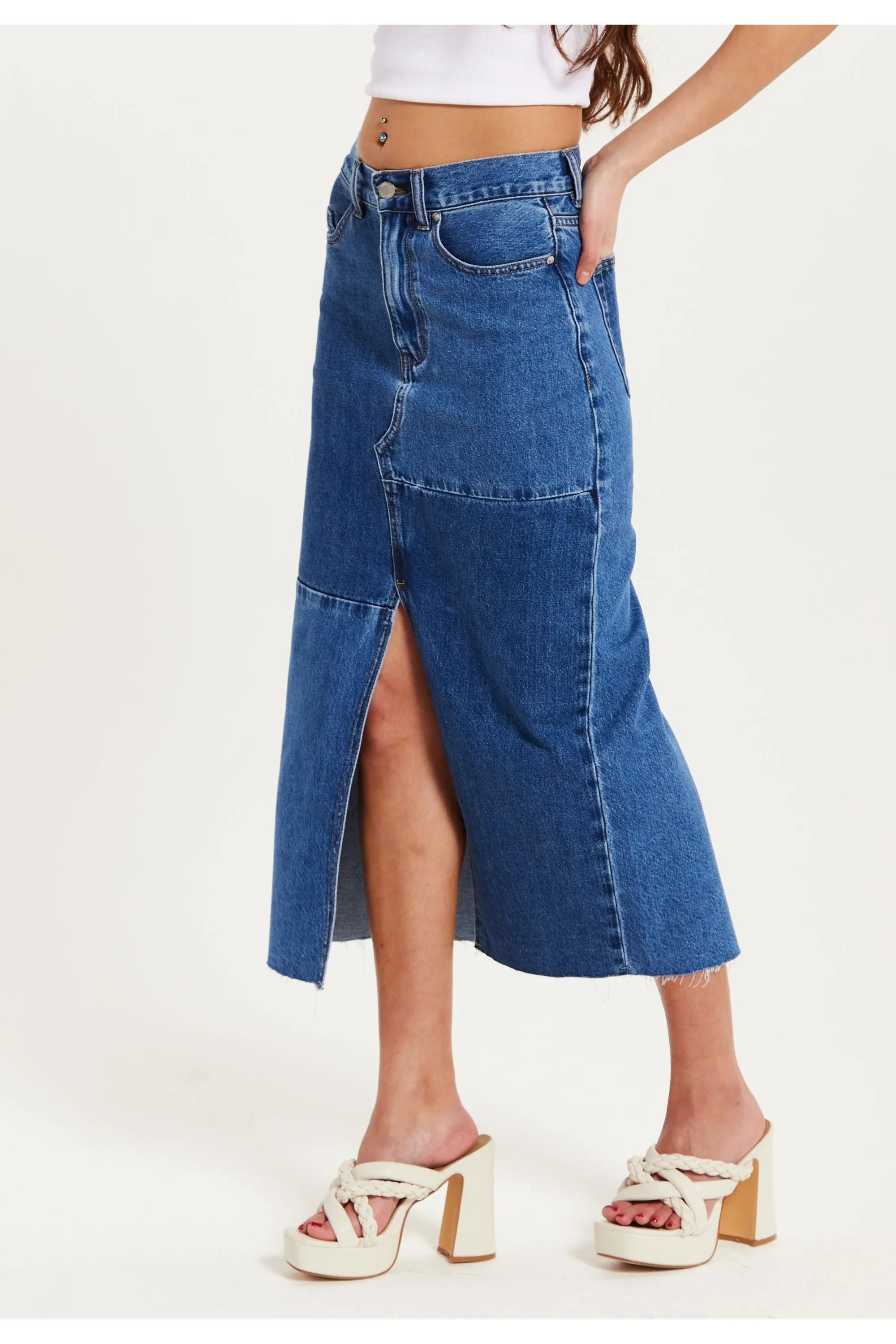 Liquorish Blue Denim Midi Skirt sold by Goddiva product image thumbnail 4