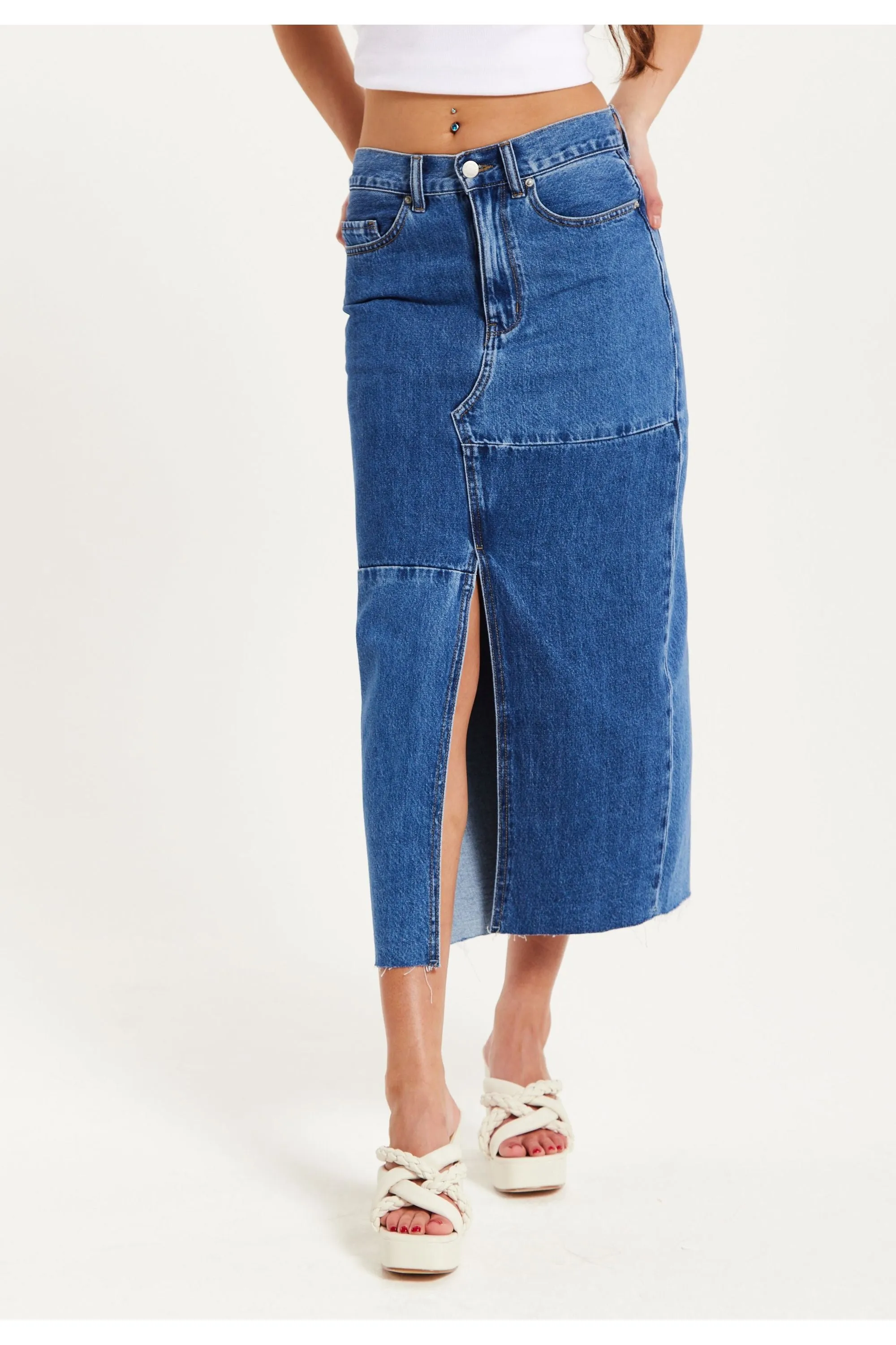 Liquorish Blue Denim Midi Skirt sold by Goddiva product image thumbnail 2