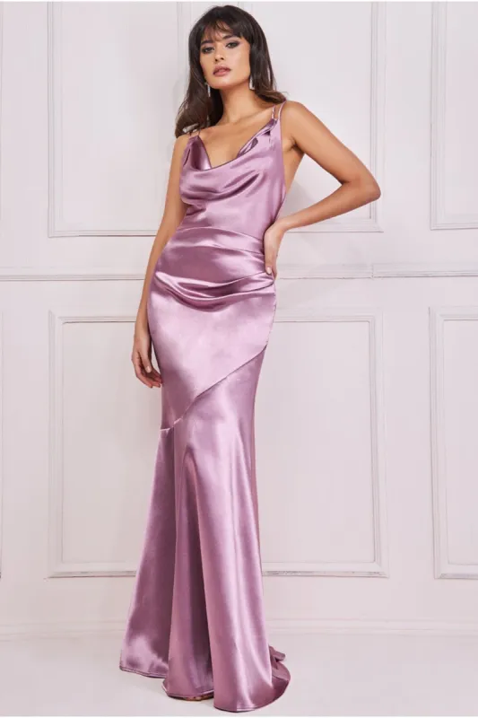 Cowl Neck With Strappy Back Satin Maxi - Blush by Goddiva sold by Goddiva