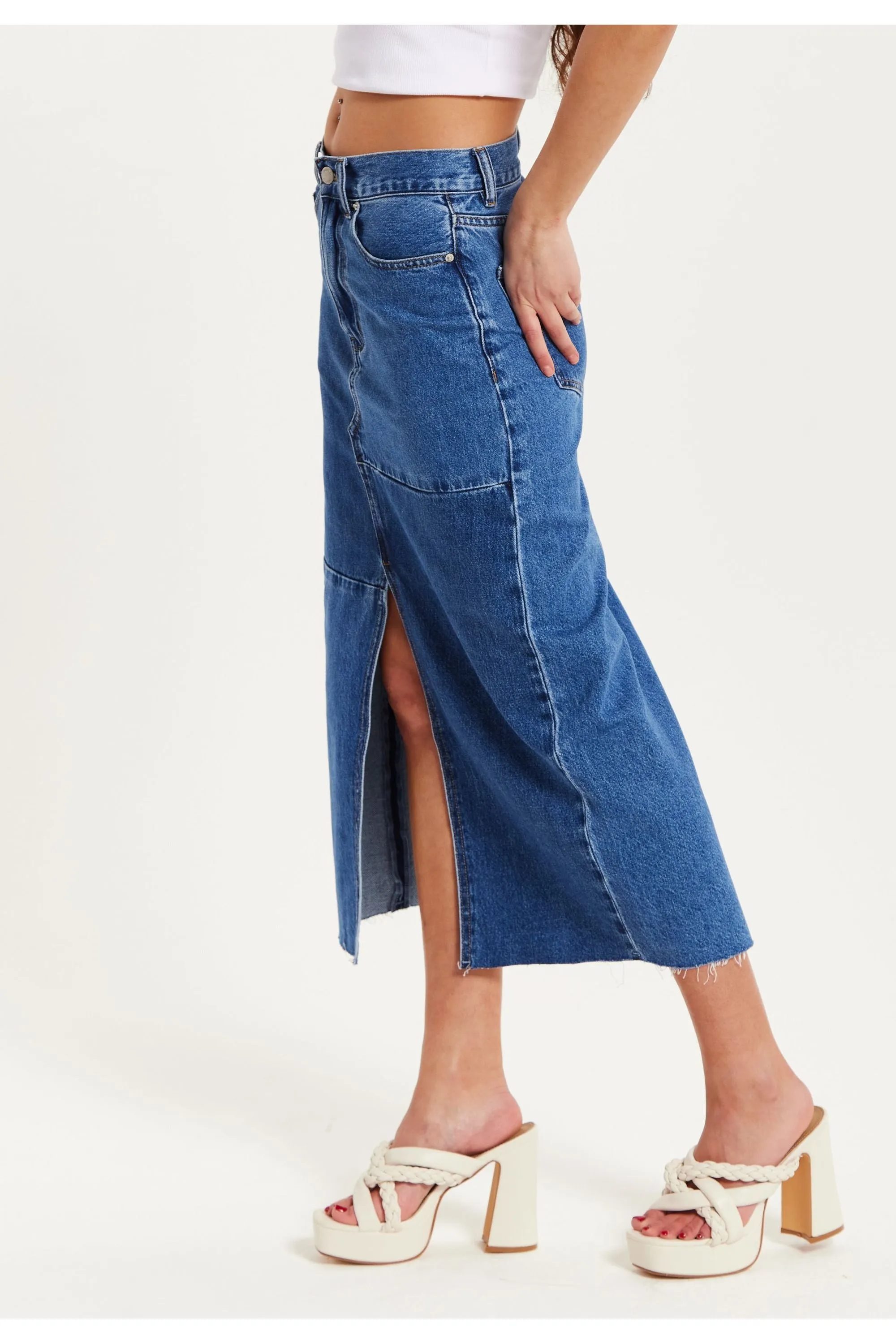 Liquorish Blue Denim Midi Skirt sold by Goddiva product image thumbnail 5