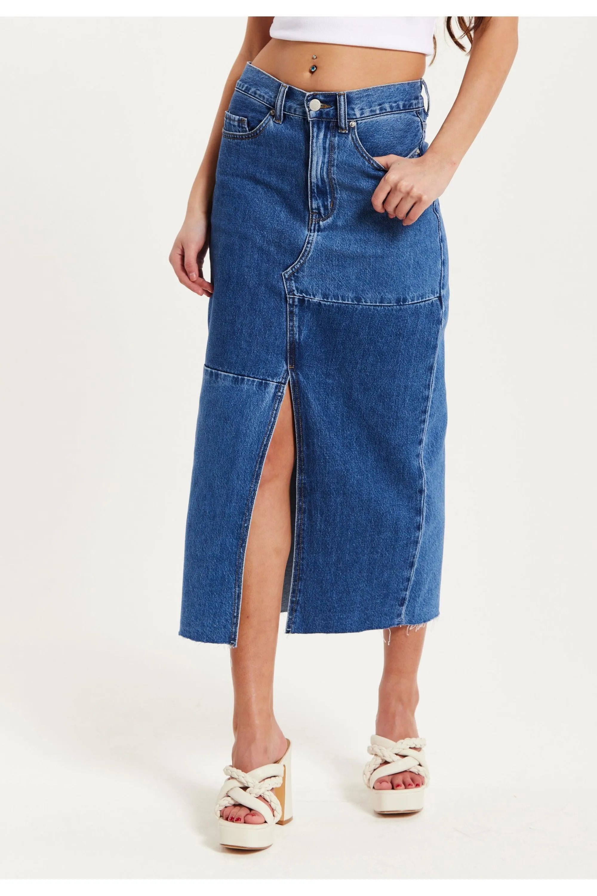 Liquorish Blue Denim Midi Skirt sold by Goddiva product image thumbnail 3