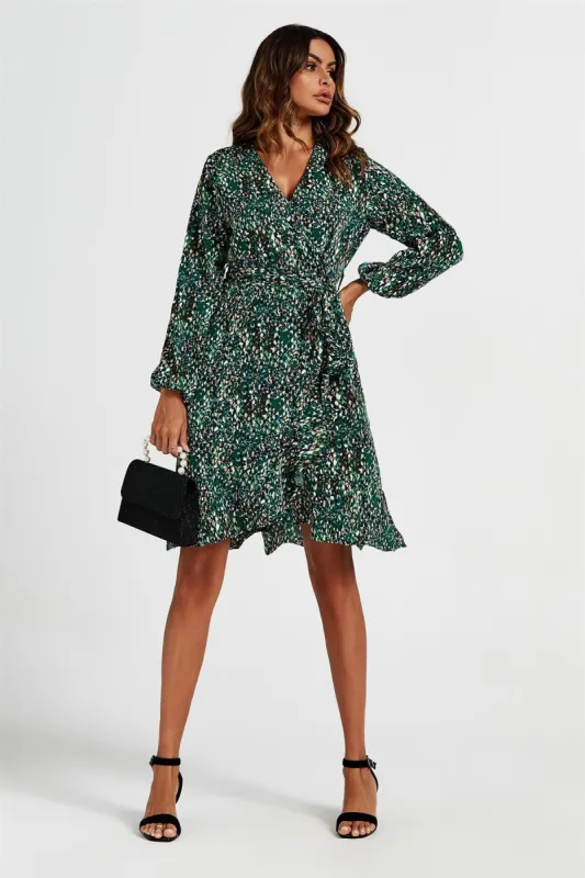 Wrap Top Midi Dress In Green by FS Collection made by Goddiva