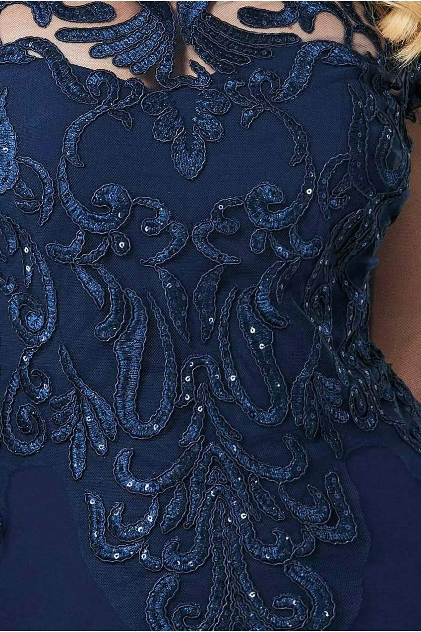 Goddiva Mesh & Lace Embroidered Bodice Maxi - Navy sold by Goddiva product image thumbnail 4