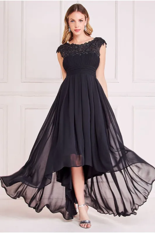 Crochet & Pleated Top High Low Maxi - Black by Goddiva sold by Goddiva