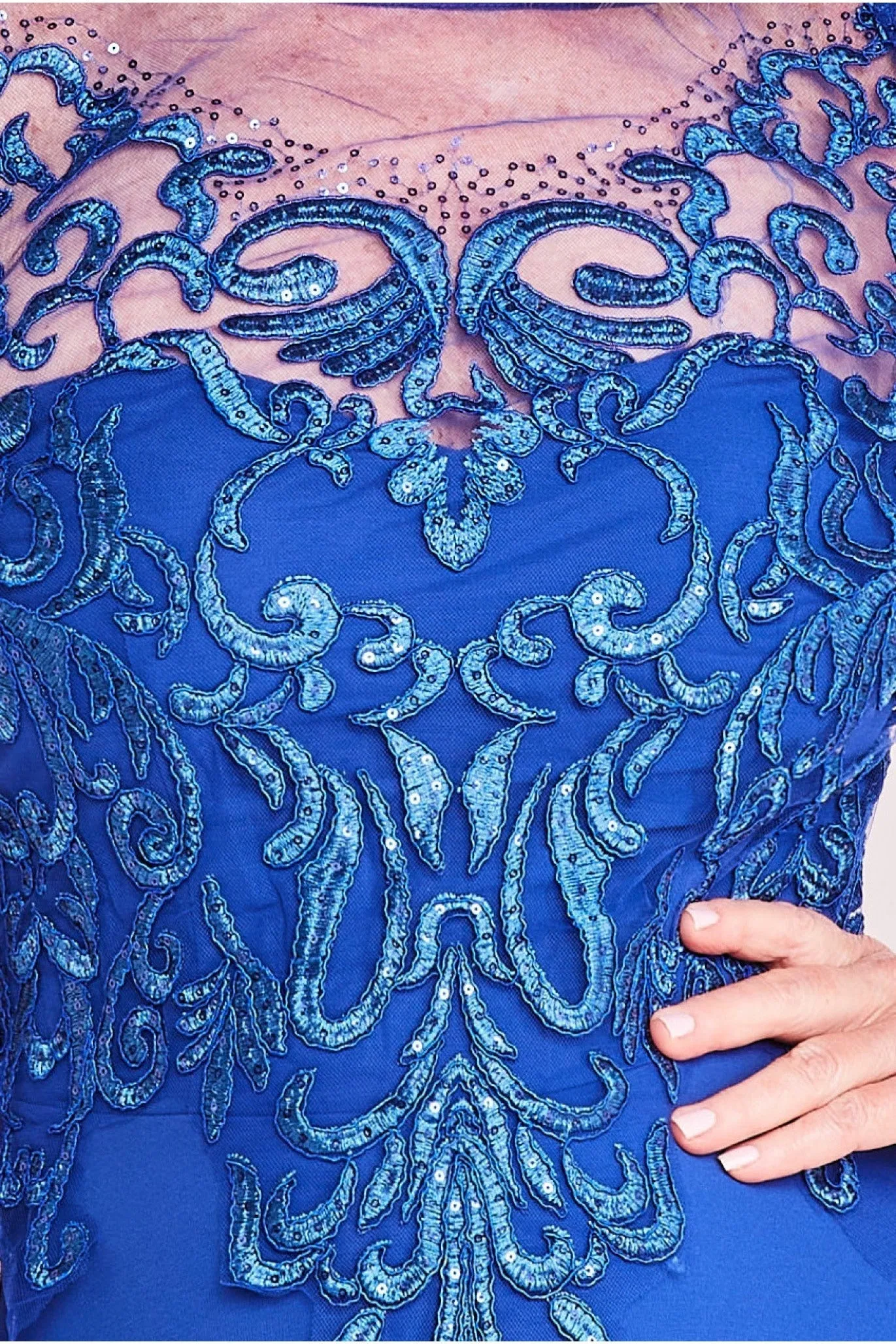 Mesh & Lace Embroidered Bodice Maxi - Royal Blue by Goddiva sold by Goddiva product image thumbnail 4