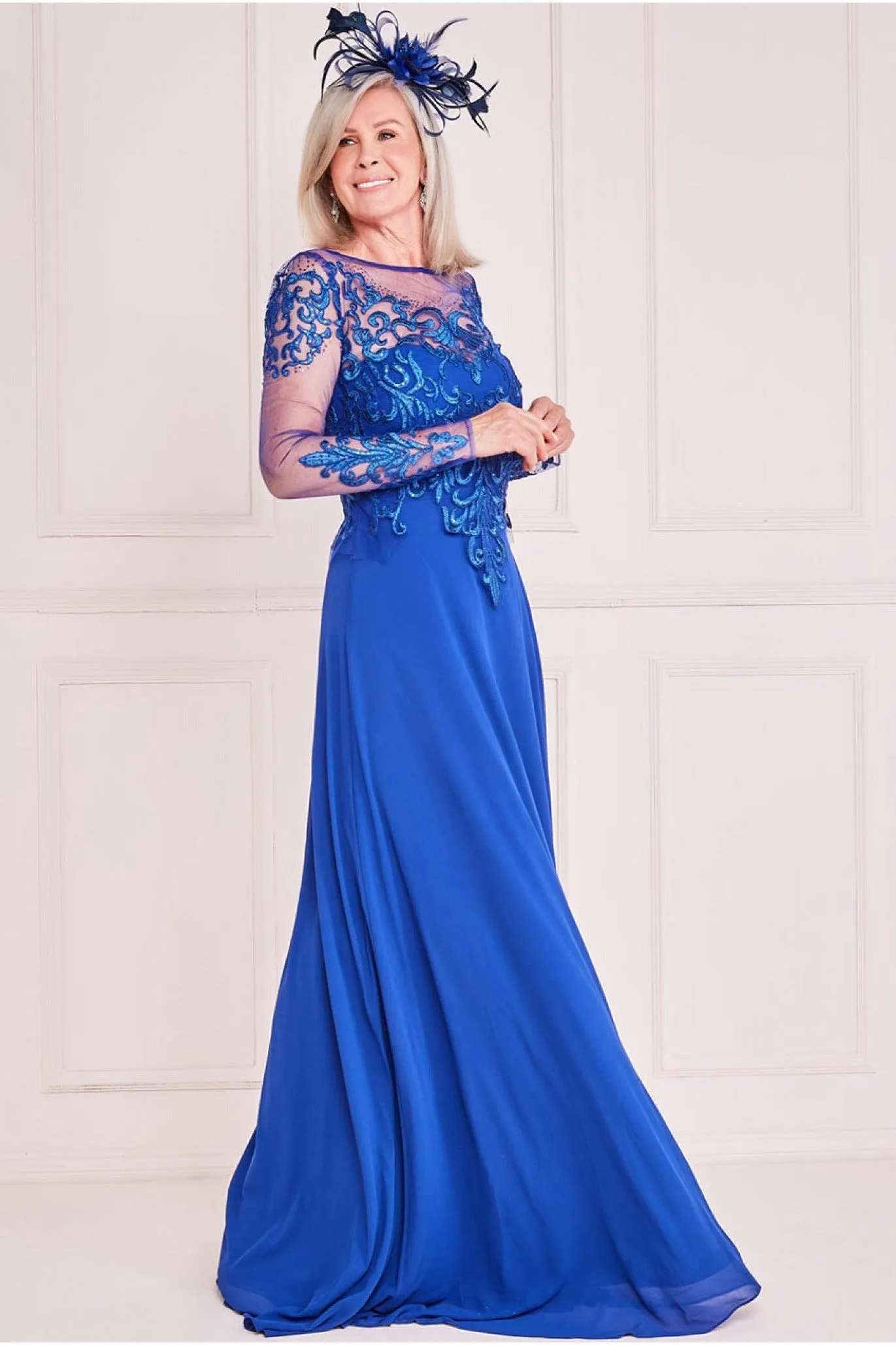 Mesh & Lace Embroidered Bodice Maxi - Royal Blue by Goddiva sold by Goddiva