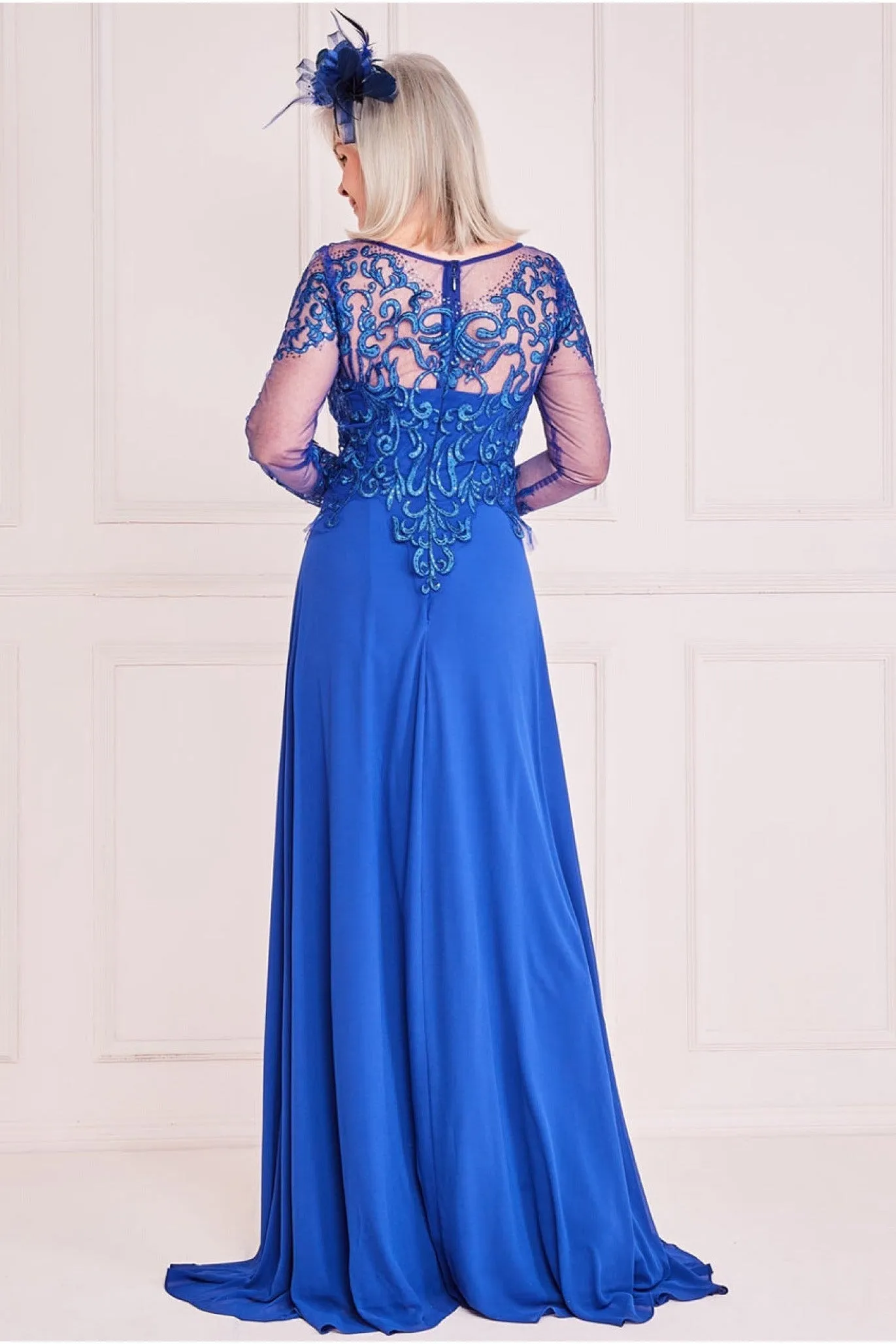Mesh & Lace Embroidered Bodice Maxi - Royal Blue by Goddiva sold by Goddiva product image thumbnail 2
