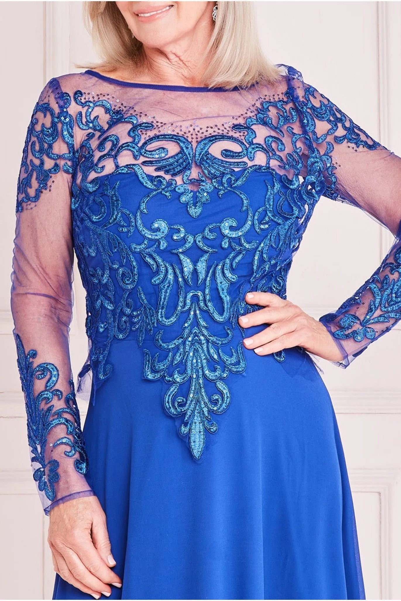Mesh & Lace Embroidered Bodice Maxi - Royal Blue by Goddiva sold by Goddiva product image thumbnail 3