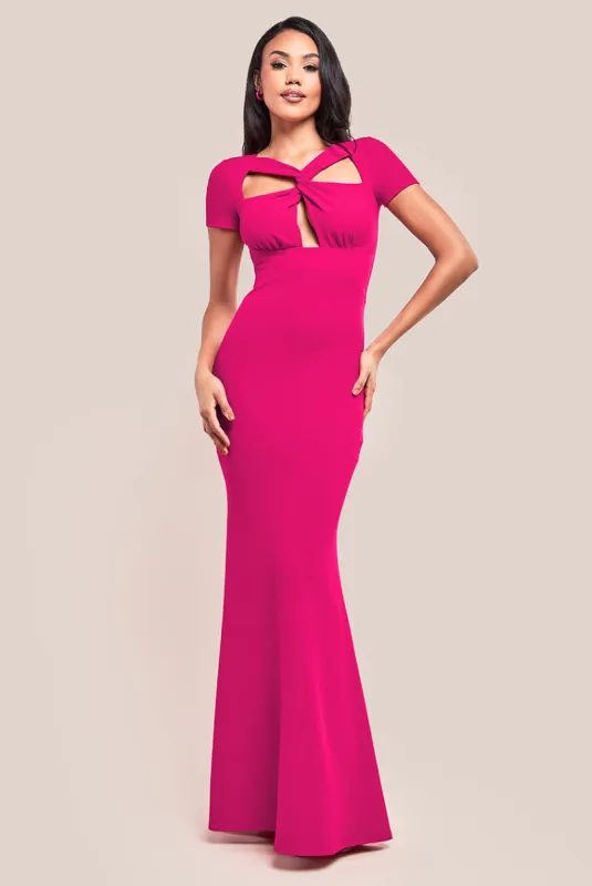 Scuba Crepe Twist Cutout Maxi Dress - Hot Pink by Goddiva sold by Goddiva
