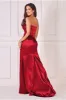 Satin Bandeau Maxi Dress - Red by Goddiva sold by Goddiva