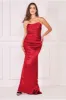 Satin Bandeau Maxi Dress - Red by Goddiva sold by Goddiva