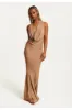 Gold Full Maxi Lurex Jersey Dress by Liquorish sold by Goddiva