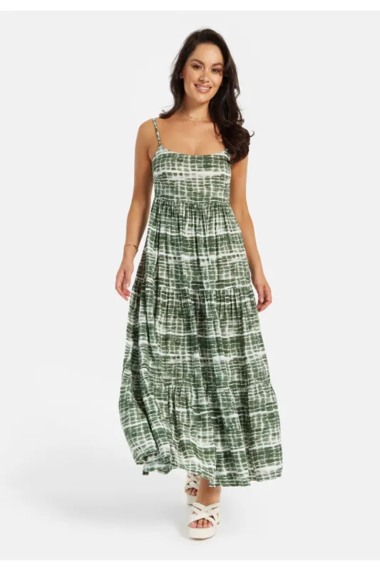 Liquorish Khaki Tie Dye Cami Maxi Dress sold by Goddiva