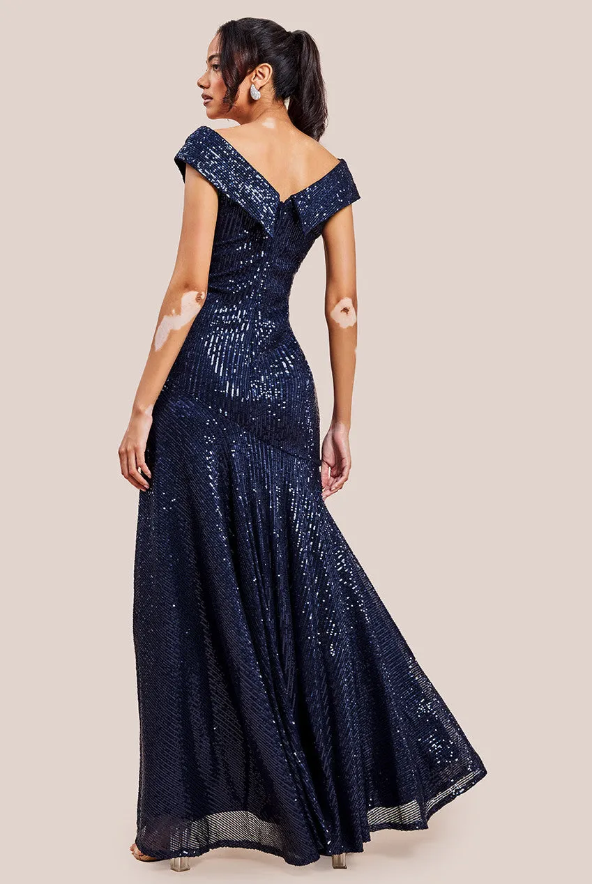 Bardot Sequin Pleated Maxi Dress - Navy by Goddiva sold by Goddiva product image thumbnail 2