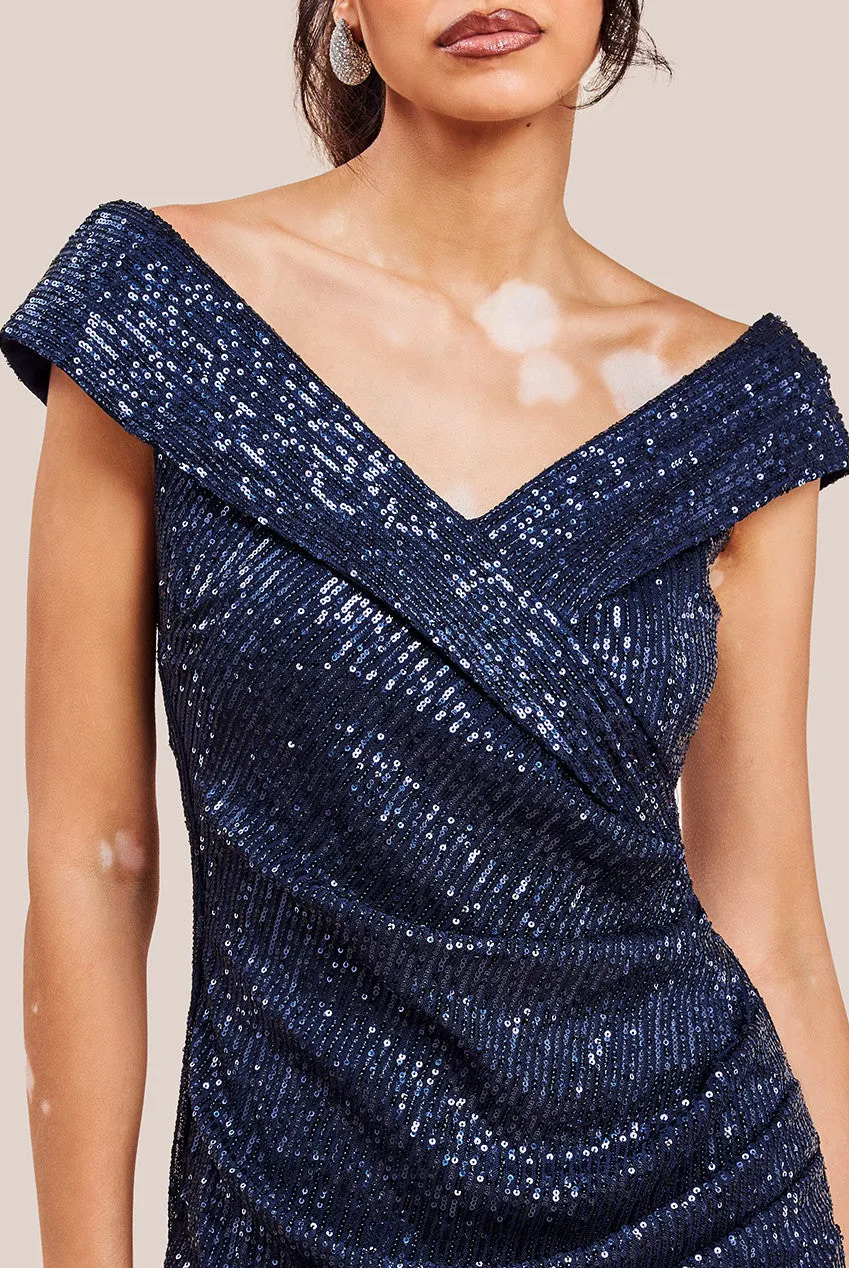 Bardot Sequin Pleated Maxi Dress - Navy by Goddiva sold by Goddiva product image thumbnail 3