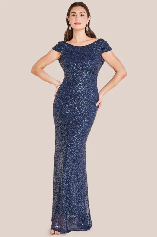 Cowl Back Sequin Maxi Dress - Navy by Goddiva sold by Goddiva