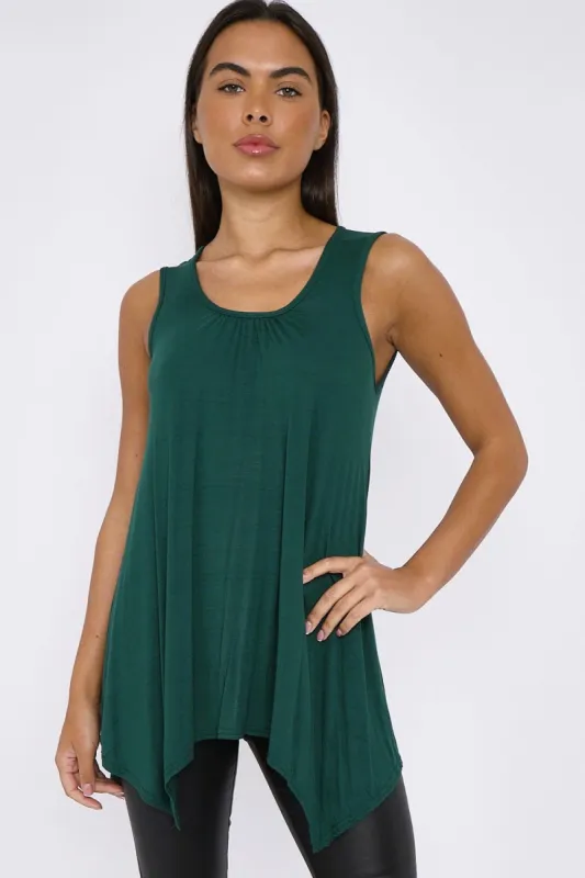 Aftershock London Green Sleeveless Top With Asymmetric Hem sold by Goddiva