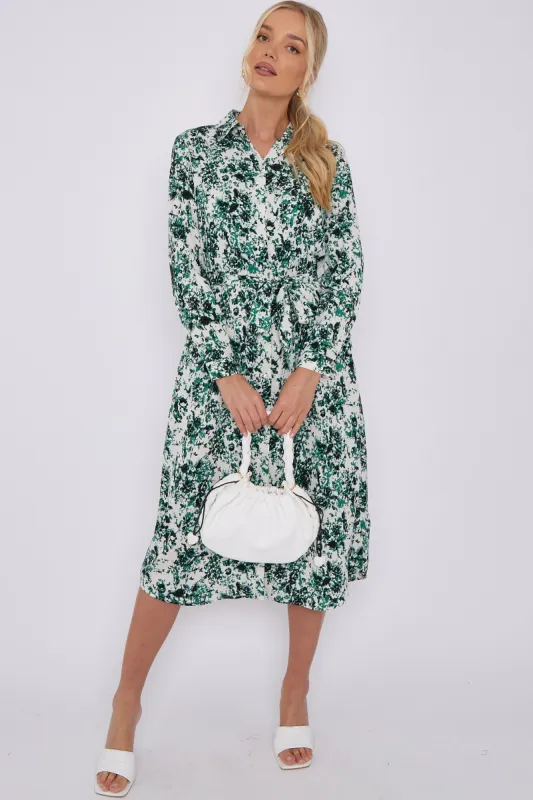 LOVE SUNSHINE Green Tie Dye Print Long Sleeve Midi Shirt Dress sold by Goddiva