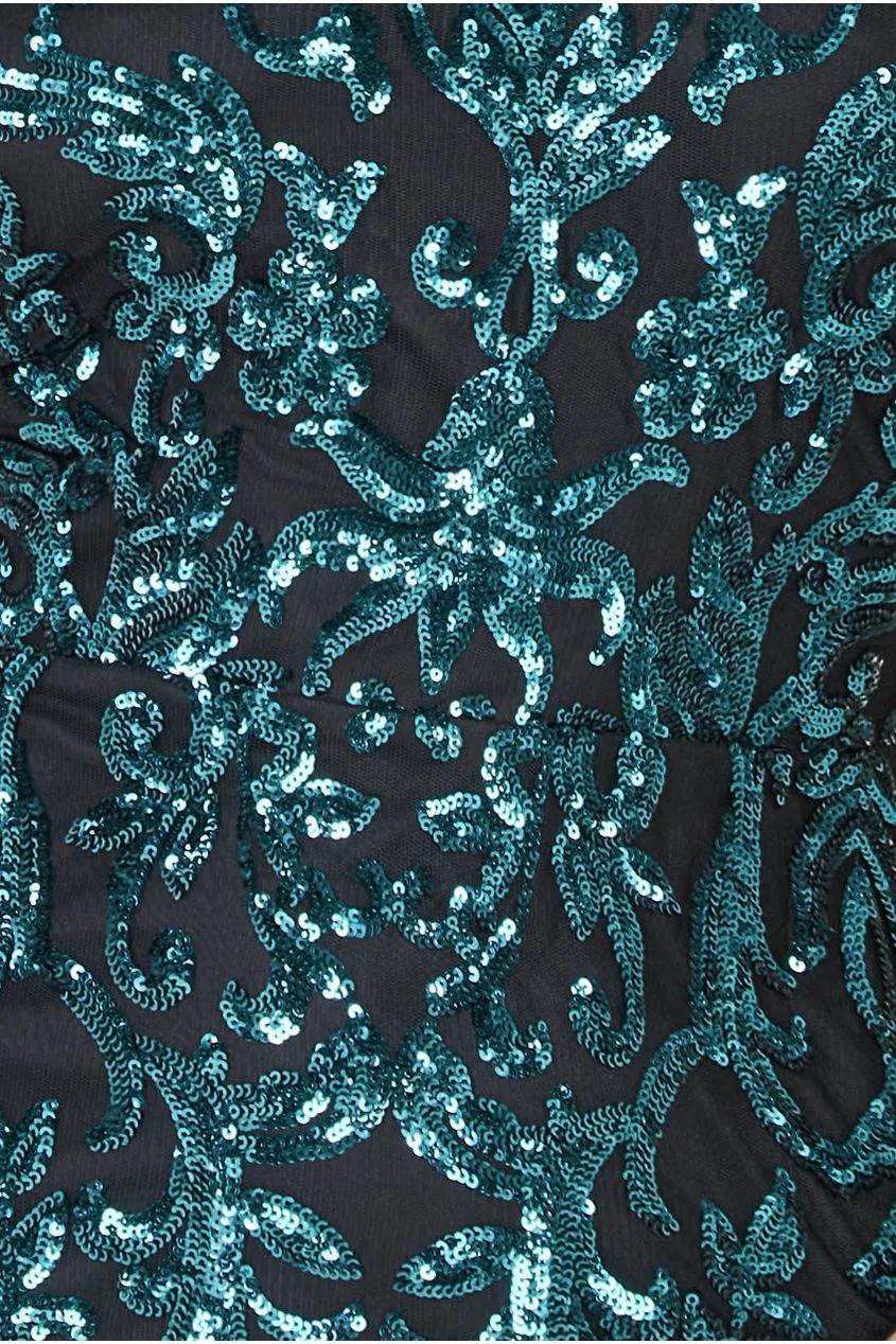 Sequin Mesh One Shoulder Evening Maxi Dress - Emerald Green by Goddiva sold by Goddiva product image thumbnail 4